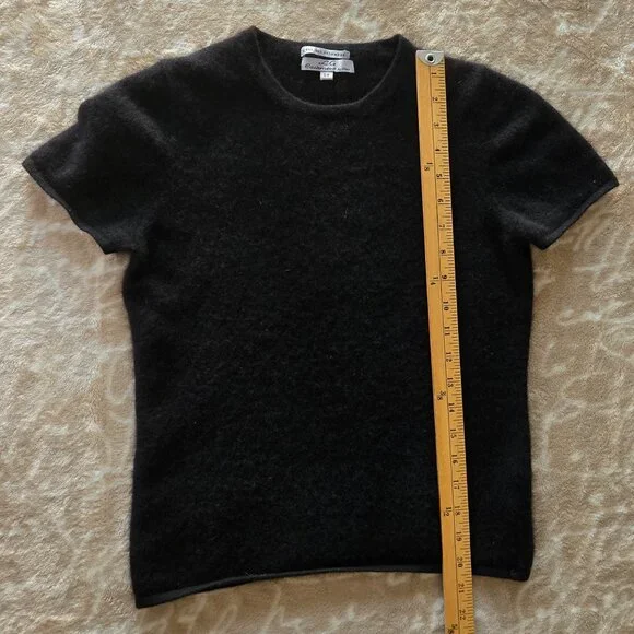 LG Cashmere by Chow 100% Cashmere Short Sleeve Sweater Top Black - Size S - Picture 5 of 5